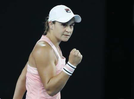 Tennis - Australian Open - Third Round - Melbourne Park, Melbourne, Australia, January 18, 2019. Australia's Ashleigh Barty celebrates winning the match against Greece's Maria Sakkari. REUTERS/Aly Song