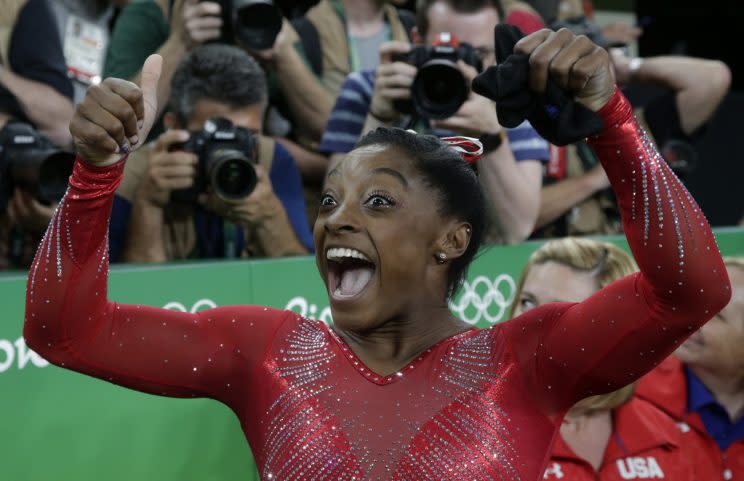 Simone Biles now has three Olympic golds with two events left. (Getty)