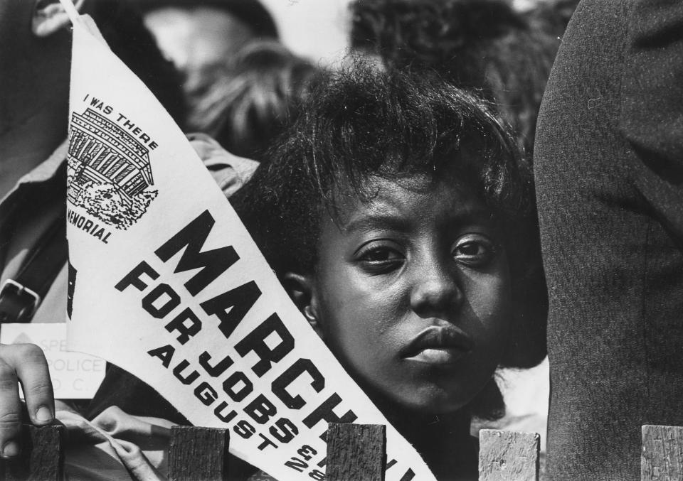 A young woman at the Civil Rights March on Washington, D.C., on Aug. 28, 1963. (National Archives)
