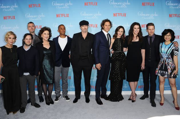 Cast members Liza Weil, Danny Strong, Sean Gunn, Kelly Bishop, Yanic Truesdale, Scott Patterson, Tanc Sade, Alexis Bledel, Lauren Graham, Matt Czuchry and Keiko Agena attend the premiere of 