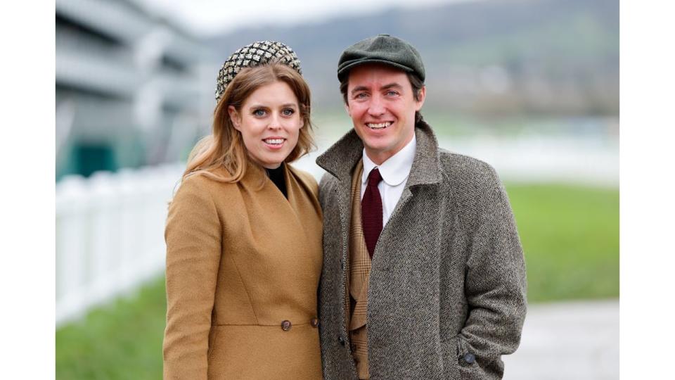 Princess Beatrice and Edoardo Mapelli Mozzi attend day 3 'St Patrick's Thursday' of the Cheltenham Festival at Cheltenham Racecourse on March 14, 2024 in Cheltenham, England