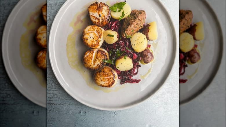 Diver scallops on plate