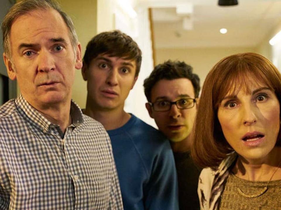 Paul Ritter, Tom Rosenthal, Simon Bird and Tamsin Greig in ‘Friday Night Dinner’ (Channel 4)