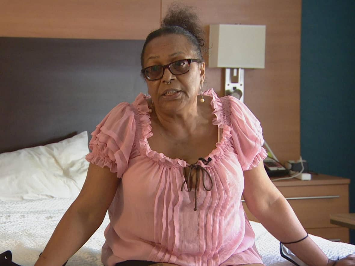 Former Swansea Mews resident, Sharon Smith, has been living at a Mississauga hotel since being forced to move from her home of 21 years earlier this summer. (Darek Zdzienicki / CBC News - image credit)