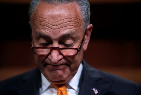 U.S. Senate Democratic leader Charles Schumer speaks to the news media about President Donald Trump's summit with Russian President Vladimir Putin at the U.S. Capitol building in Washington, U.S., July 16, 2018. REUTERS/Leah Millis