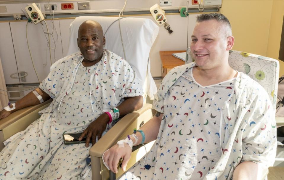 James Harris Jr. (left) and Russ Redhead at the University of Maryland Medical Center in Baltimore were bitter rivals until Redhead learned his nemesis needed a kidney. UMMC