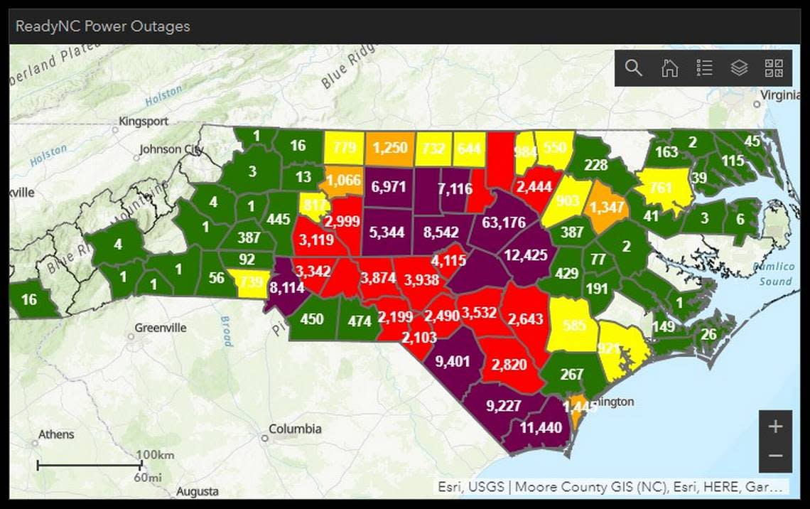 North Carolina power outages due to Hurricane Ian on Sept. 30, 2022, as of 6:30 p.m.