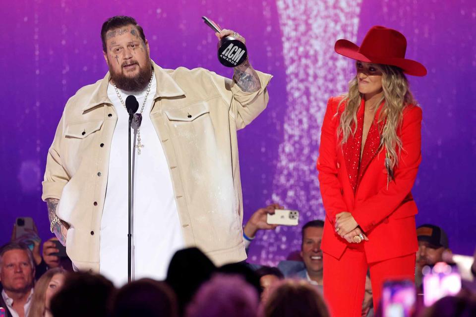 <p>Jason Kempin/Getty</p> Jelly Roll and Lainey Wilson at the ACM Awards in Frisco, Texas on May 16, 2024