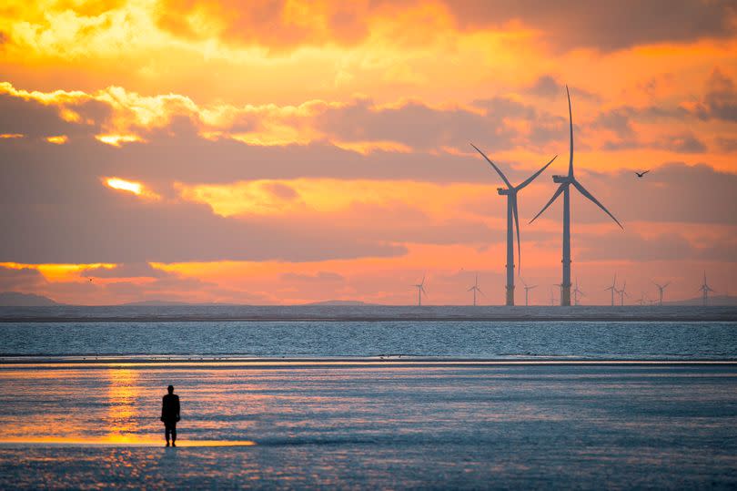 Antony Gormley figure at Wind Farm, Burbo Bank, Crosby