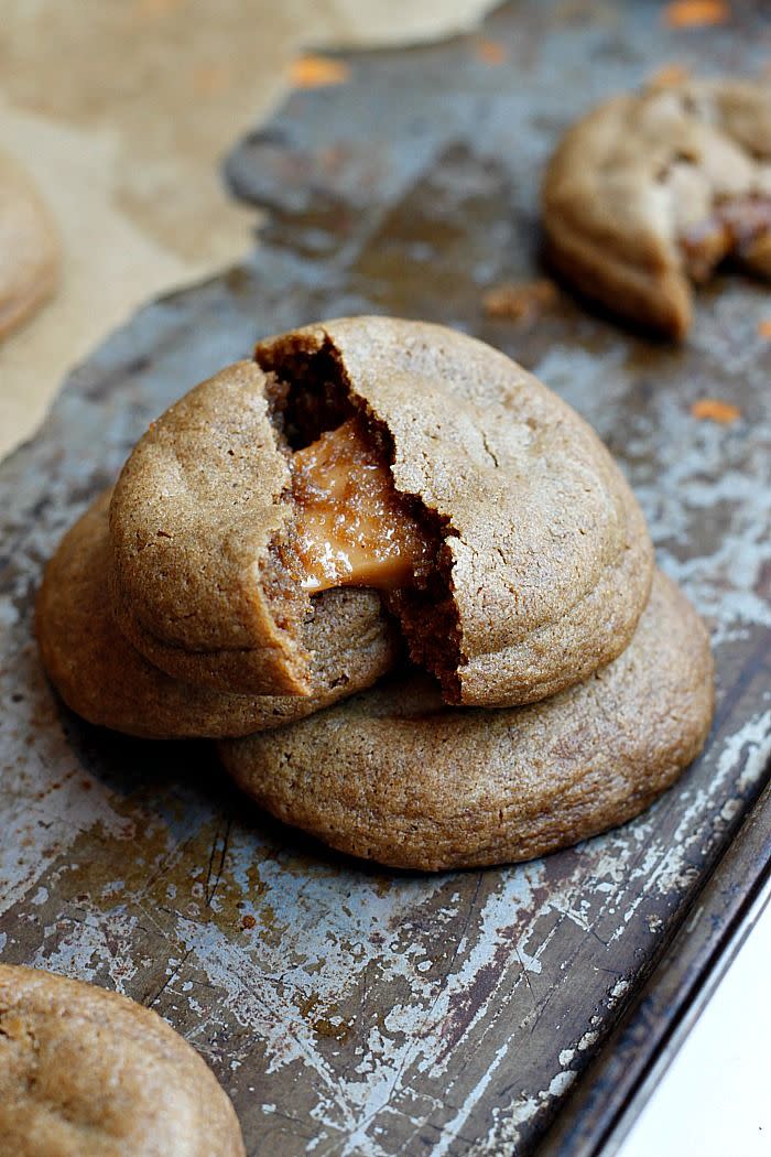 Caramel Stuffed Soft Gingerbread Cookies