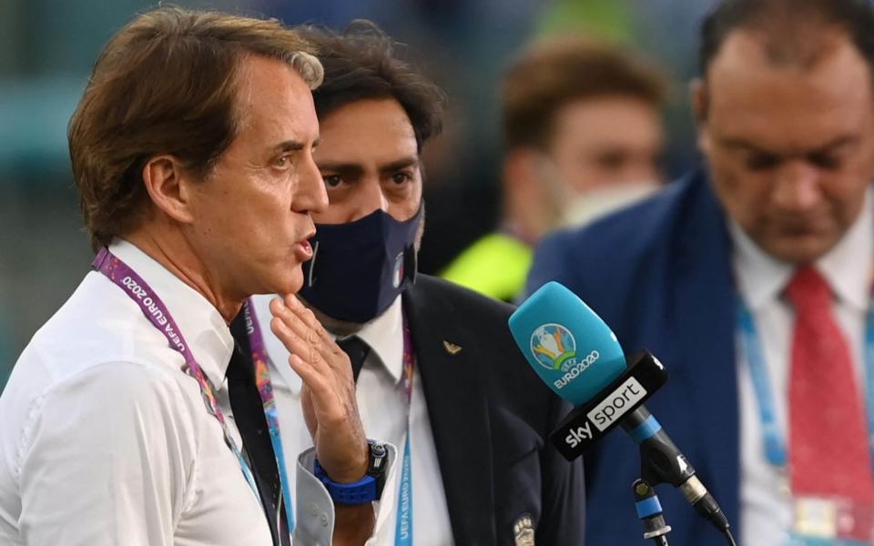 Italy's coach Roberto Mancini gives an interview prior to the UEFA EURO 2020  - AFP