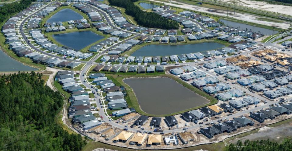 This aerial view of a portion of the Latitude Margaritaville 55-and-older community in Daytona Beach was taken on April 14, 2021. The Jimmy Buffett-themed development has been the fastest-growing master-planned community in Volusia County in recent years.