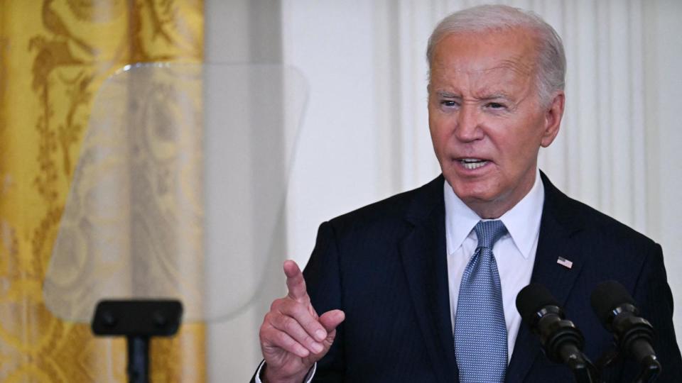 PHOTO: President Joe Biden speaks during a Medal of Honor Ceremony in the East Room of the White House in Washington, July 3, 2024.  (Jim Watson/AFP via Getty Images)