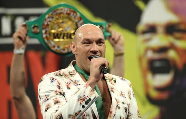 Tyson Fury during the post-fight press conference