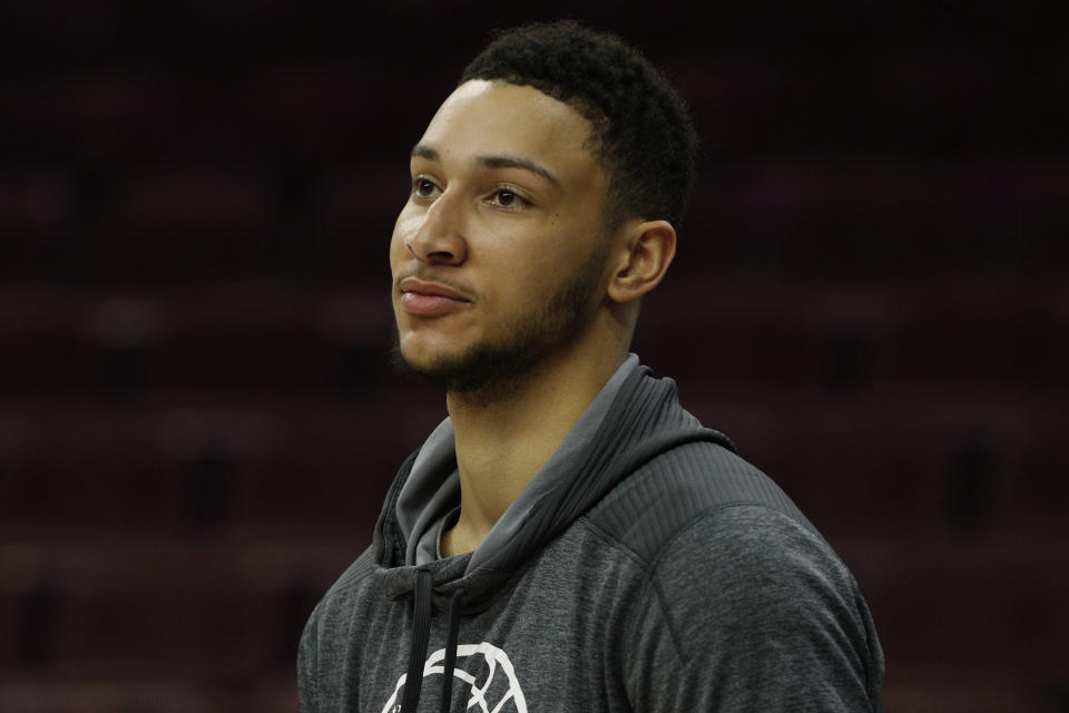 Philadelphia 76ers’ Ben Simmons in action during the first half of an NBA basketball game against the Brooklyn Nets, Tuesday, April 4, 2017, in Philadelphia. The Nets won 141-118. (AP Photo/Chris Szagola)