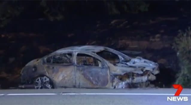 All that remains of the $130,000 car. Photo: 7 News