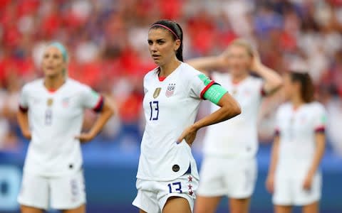 Alex Morgan of the USA looks on during the 2019 FIFA Women's World Cup France Quarter Final match between France and USA - Credit: GETTY IMAGES