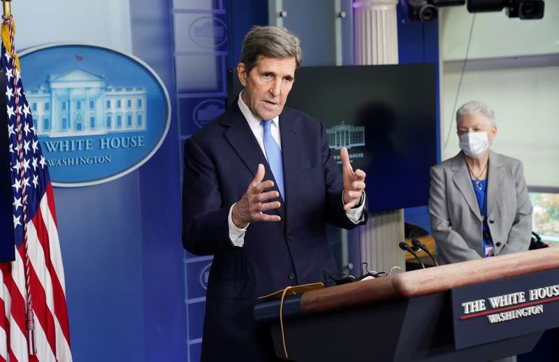 FILE PHOTO: Kerry speaks about the climate at the White House in Washington