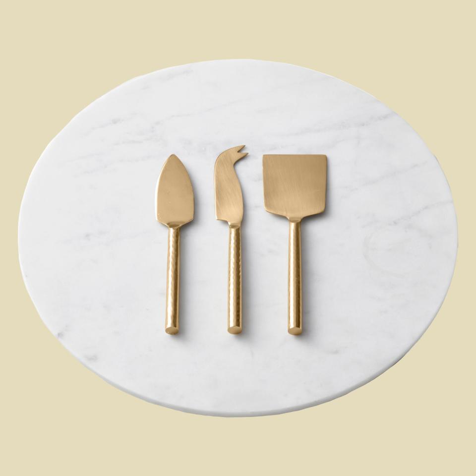 Williams Sonoma Marble & Brass Cheese Board with Cheese Knives