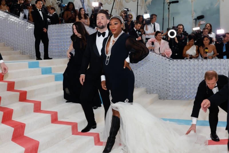 Serena Williams (R) and Alexis Ohanian attend the Costume Institute Benefit at the Metropolitan Museum of Art in May. File Photo by John Angelillo/UPI