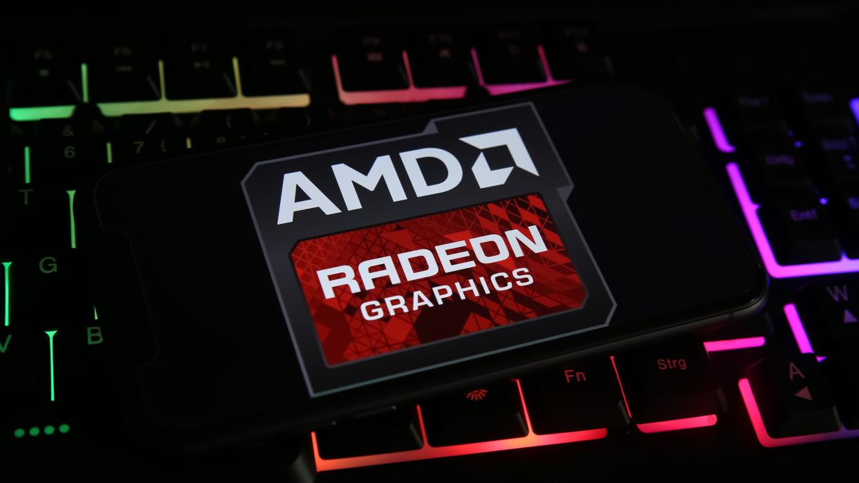  The AMD Radeon Graphics badge displayed over an RGB gaming keyboard. 