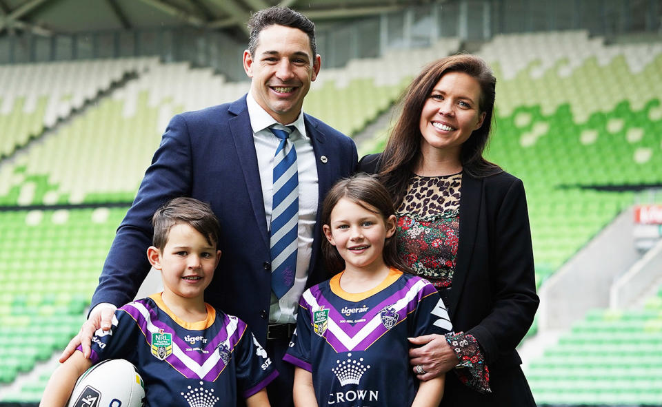 Billy Slater, pictured here with wife Nicole and their children Tyla and Jake.