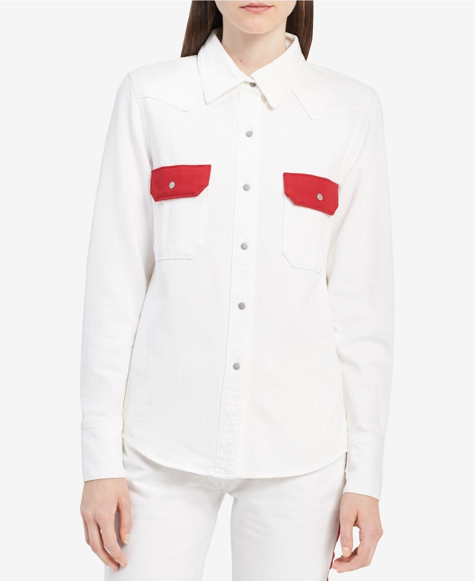 <p>Cotton Western Shirt, $83 (on sale with code: VIP, valid until March 25 only, orig. $118),<a rel="nofollow noopener" href="https://www.macys.com/shop/product/calvin-klein-jeans-cotton-western-shirt?ID=5792651&CategoryID=255&tdp=cm_app~zMCOM-NAVAPP~xcm_zone~zPDP_ZONE_A~xcm_choiceId~zcidM05MAS-521db8e5-9e14-4f74-b00a-280e3decd838%40H7%40customers%2Balso%2Bshopped%24255%245792651~xcm_pos~zPos1" target="_blank" data-ylk="slk:macys.com;elm:context_link;itc:0;sec:content-canvas" class="link "> macys.com</a> </p>