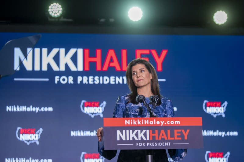 Former South Carolina Gov. Nikki Haley speaks at her election night party Tuesday after former President Donald Trump is projected the winner, in Concord, N.H., Photo by Amanda Sabga/UPI