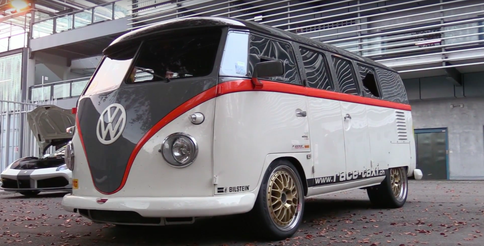<p>Though it looks like a mostly-normal VW Bus on the outside, <a href="https://www.roadandtrack.com/car-culture/videos/a31394/watch-this-993-turbo-powered-volkswagen-bus-hang-with-supercars/" rel="nofollow noopener" target="_blank" data-ylk="slk:this track monster;elm:context_link;itc:0;sec:content-canvas" class="link ">this track monster</a> is packing the drivetrain from a 993-generation Porsche 911 Turbo underneath. </p>