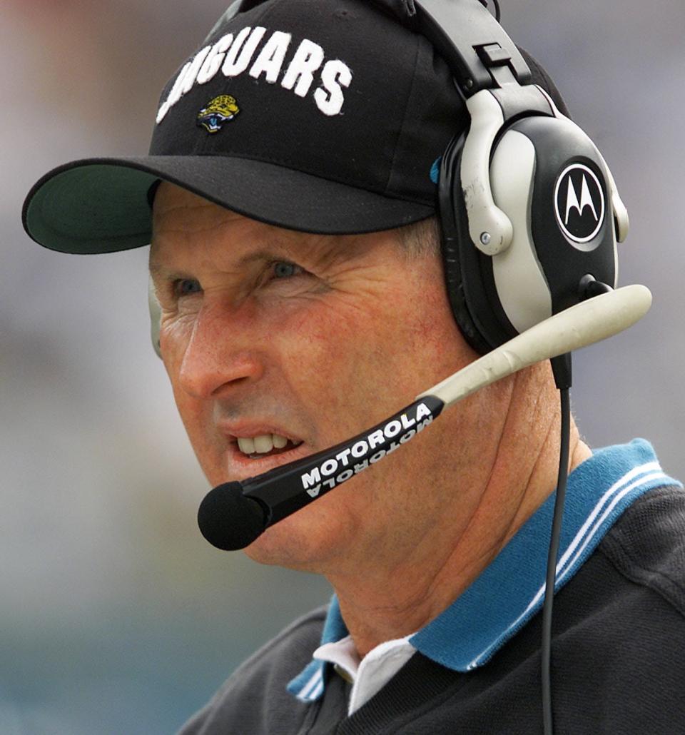 Jaguars head coach Tom Coughlin watches from the sidelines during the AFC Championship Game. The original Jaguars coach is among 12 coach/contributor finalists for the Pro Football Hall of Fame.