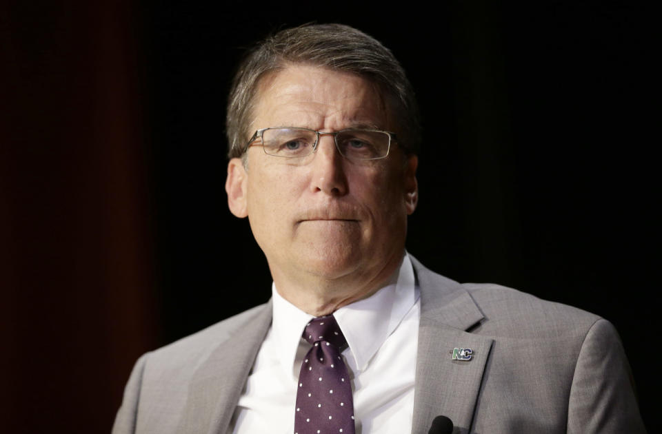 Pat McCrory pauses while commenting on House Bill 2