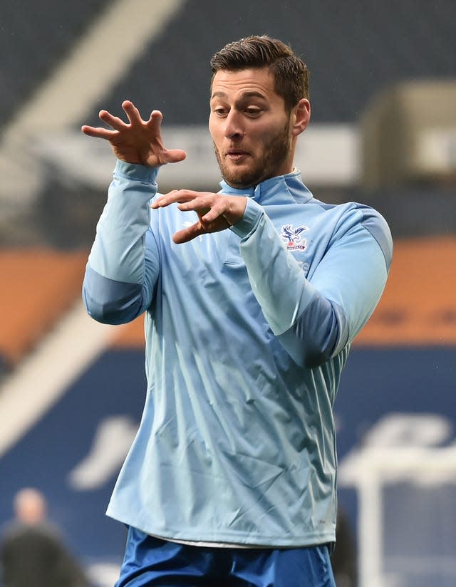 Crystal Palace defender Joel Ward goes through an unusual warm-up routine ahead of his side's 5-1 win at West Brom in December. Ward did not make it off the bench at The Hawthorns that day but went on to surpass 200 Premier League appearances during the season. Only Wilfried Zaha has made more outings in the competition for the Eagles