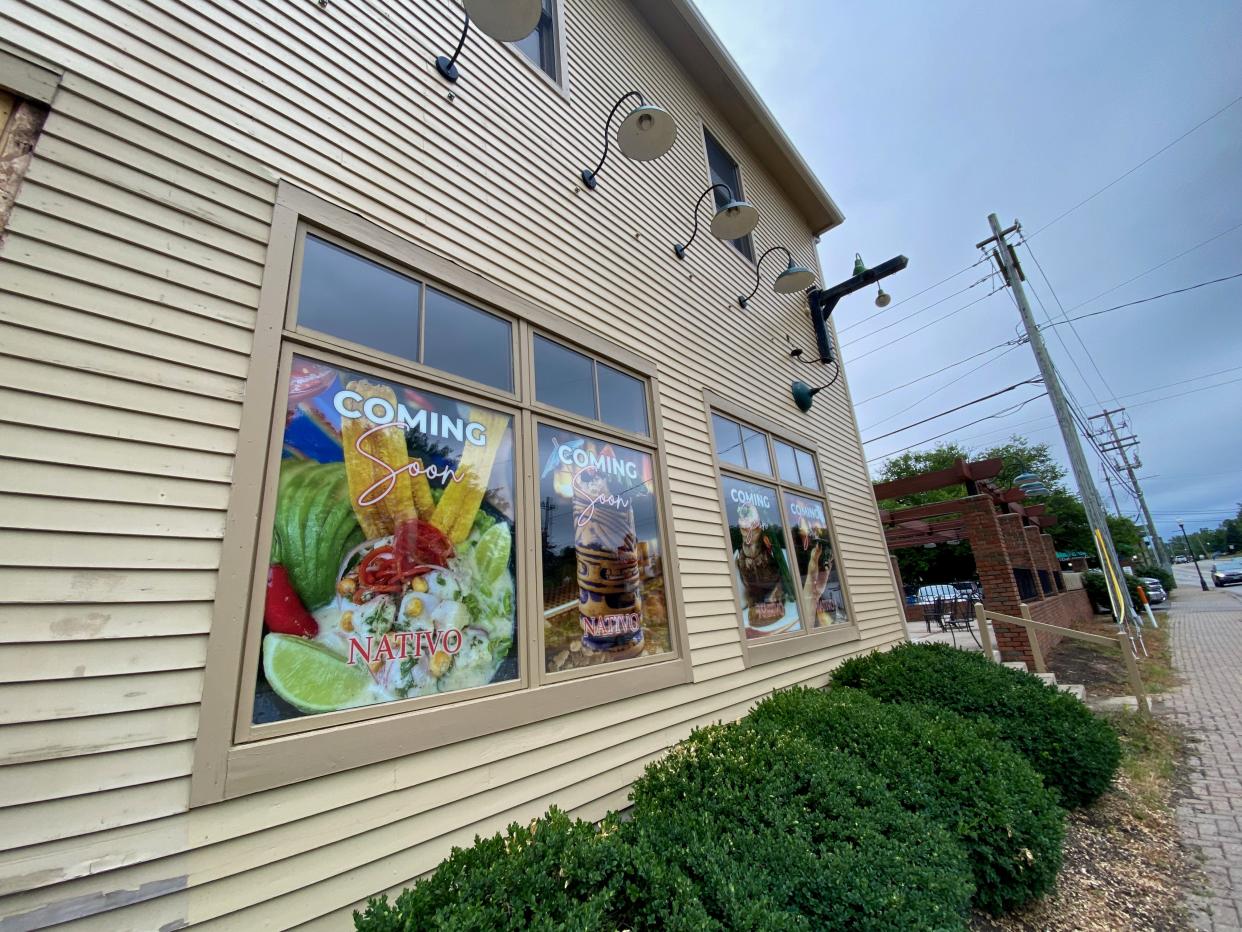 Color displays of food and and drink cover the windows at 64 Granville St. in Gahanna, reading, "Coming Soon" "Nativo."