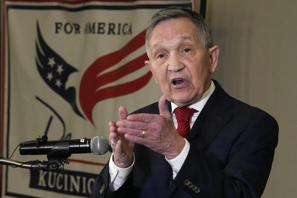 Former Ohio congressman and two-time Democratic presidential candidate Dennis Kucinich announces his Independent candidacy for Congress in Ohio's 7th Congressional District, Wednesday, Jan. 24, 2024, in Independence, Ohio. (AP Photo/Sue Ogrocki)