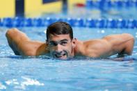 Jun 28, 2016; Omaha, NE, USA; Michael Phelps after the men's butterfly 200m semi-finals in the U.S. Olympic swimming team trials at CenturyLink Center. Mandatory Credit: Erich Schlegel-USA TODAY Sports