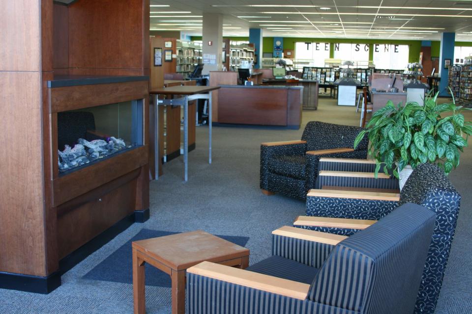 Fireplace on the first floor of Manitowoc Public Library.