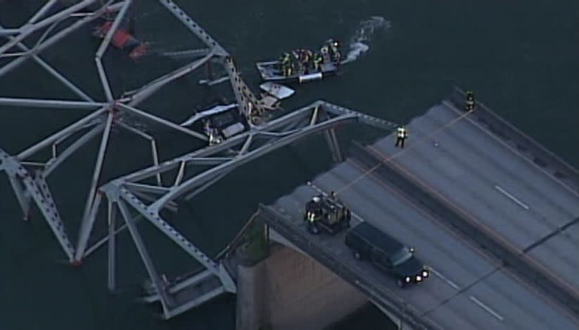 Chopper 7 flew over the collapsed Interstate 5 bridge over the Skagit River.