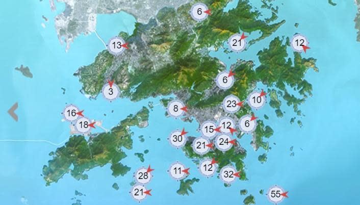 本港地區今日天氣預測天晴乾燥，早上清涼。最高氣溫約21度。吹和緩至清勁東風，初時離岸吹強風。(香港天文台)