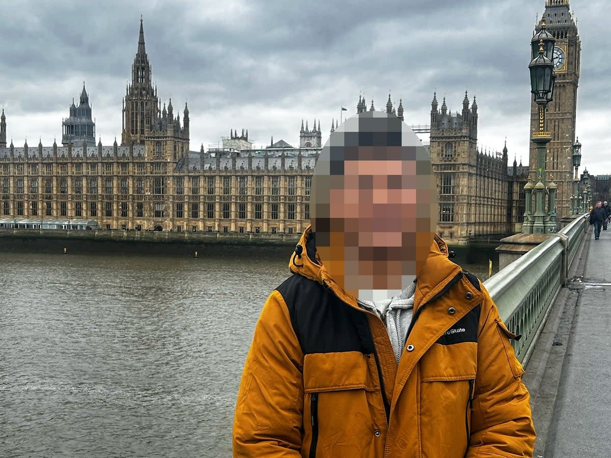 The airman, whose face has been pixellated to protect his identity, in London (The Independent)