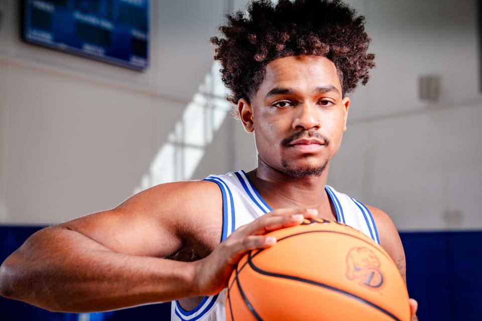 Drake Guard Atin Wright stands for a photo during media day, Monday, Oct. 23, 2023.