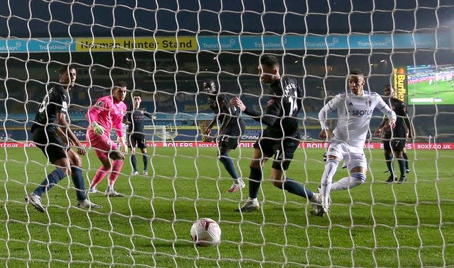 Rodrigo, right, scored his first goal for Leeds to earn them a deserved 1-1 draw with City in October