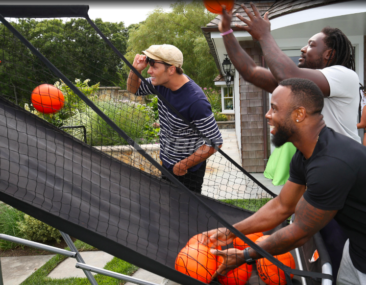 Tom Brady with teammates LeGarrette Blount and James White (New England Patriots)