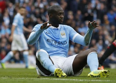 Football Soccer - Manchester City v Manchester United - Barclays Premier League - Etihad Stadium - 20/3/16 Manchester City's Yaya Toure reacts Reuters / Phil Noble Livepic