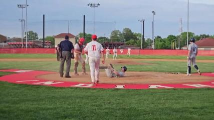 Indiana High School baseball: Twin Lakes outfield assist vs. Central Catholic.
