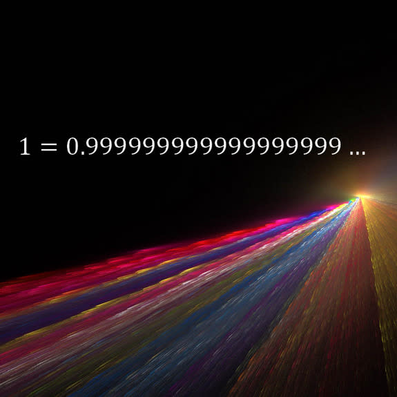 This simple equation states that the quantity 0.999, followed by an infinite string of nines, is equivalent to one.