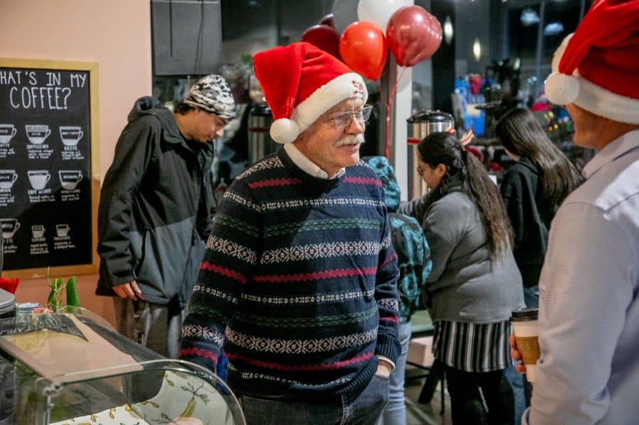 Storm Team 8 Chief Meteorologist Emeritus Bill Steffen at the Angel Tree Christmas Party at Talsma Furniture near Grand Rapids on Nov. 30, 2023. (Michael Buck/WOOD TV8)