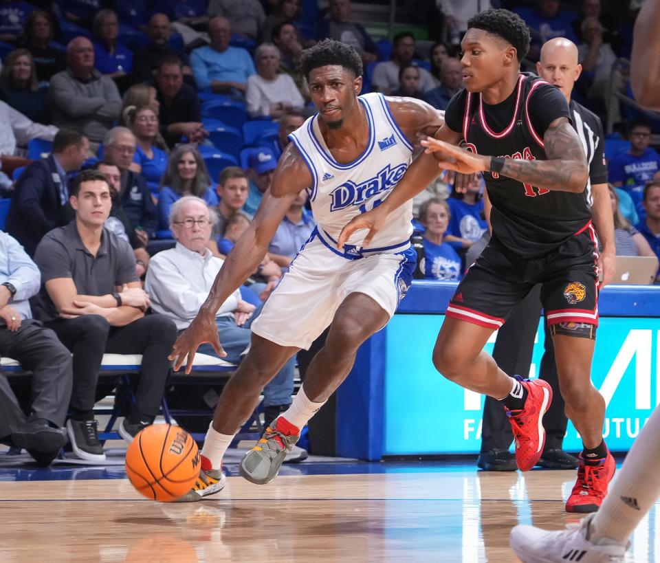 Drake guard Sardaar Calhoun scored 18 points, including four 3-pointers, in his first game with the Bulldogs. Drake beat IUPUI 80-48 on Wednesday.