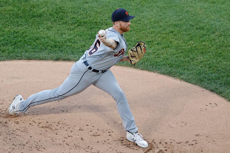 Detroit Tigers starting pitcher Spencer Turnbull throws to a Chicago White Sox batter during the first inning at Guaranteed Rate Field in Chicago on Friday, June 4, 2021.