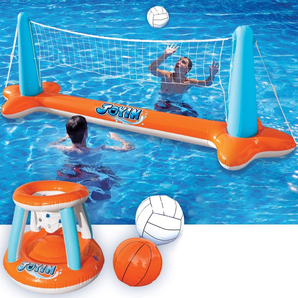 Inflatable Pool Float Set Volleyball Net & Basketball Hoops, $48.95 