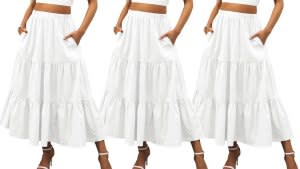 Anrabess Boho Pleated A-Line Flowy Skirt